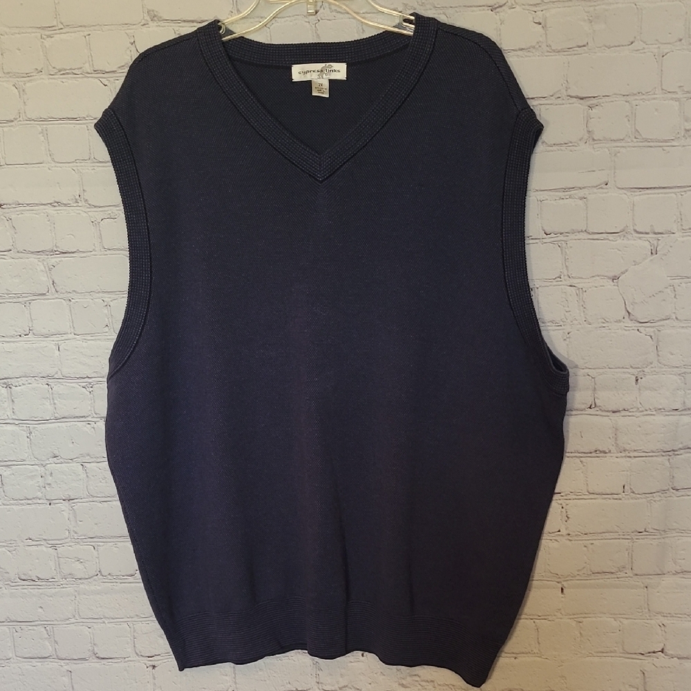 Navy Bluen Size 2X V-Neck Cotton Classic Preppy Golf Sweater Vest Outdoors